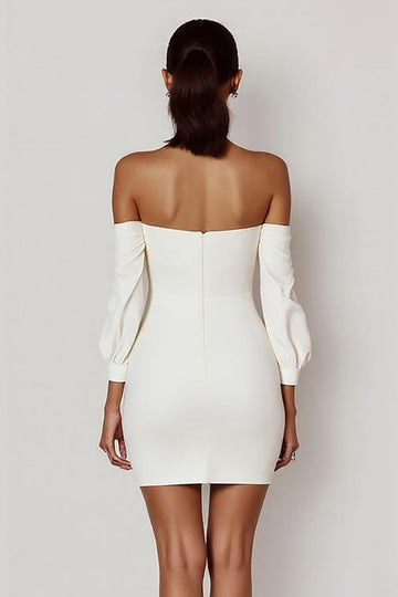 White Bodycon Off the Shoulder Hlaf Sleeve Graduation Dress with Bow